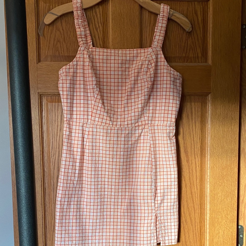 Peach Plaid Sleeveless Sundress